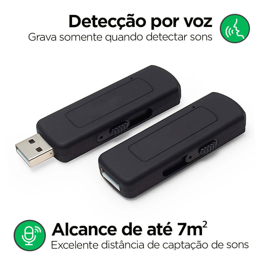 Pen Drive Espião Gravador de Voz, Guarda Até 140 Horas Empório Forte